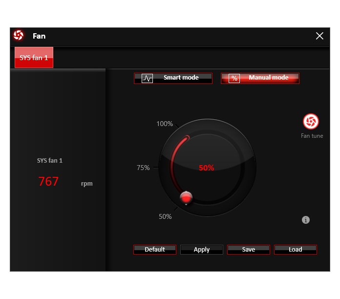 MSI Command Center System Fan Control Software 50% power