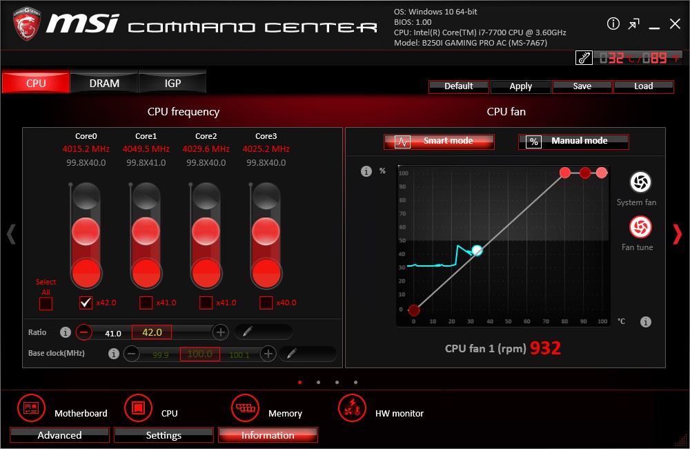 MSI Command Center CPU Fan Control Software